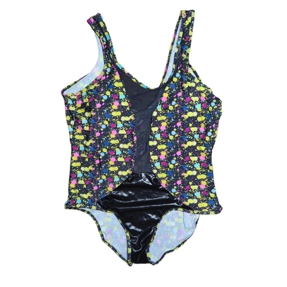 Sheer Faux Leather Colorful One Piece Swimsuit Size 3X - Picture 2 of 7